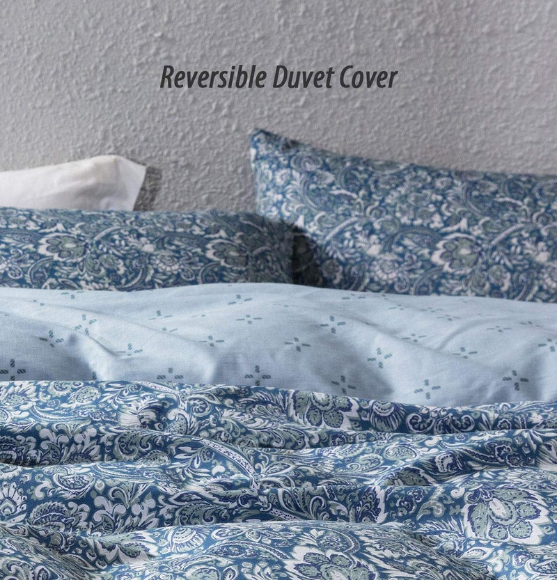 SLEEPBELLA Duvet Cover Set 600 Thread Count Cotton Bedding Set (Twin, Blue-Paisley) - Image 3